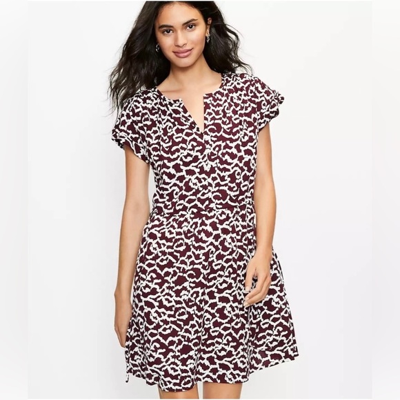 Loft side tie dolman dress women’s size XS, Red Raisin color - Picture 1 of 11